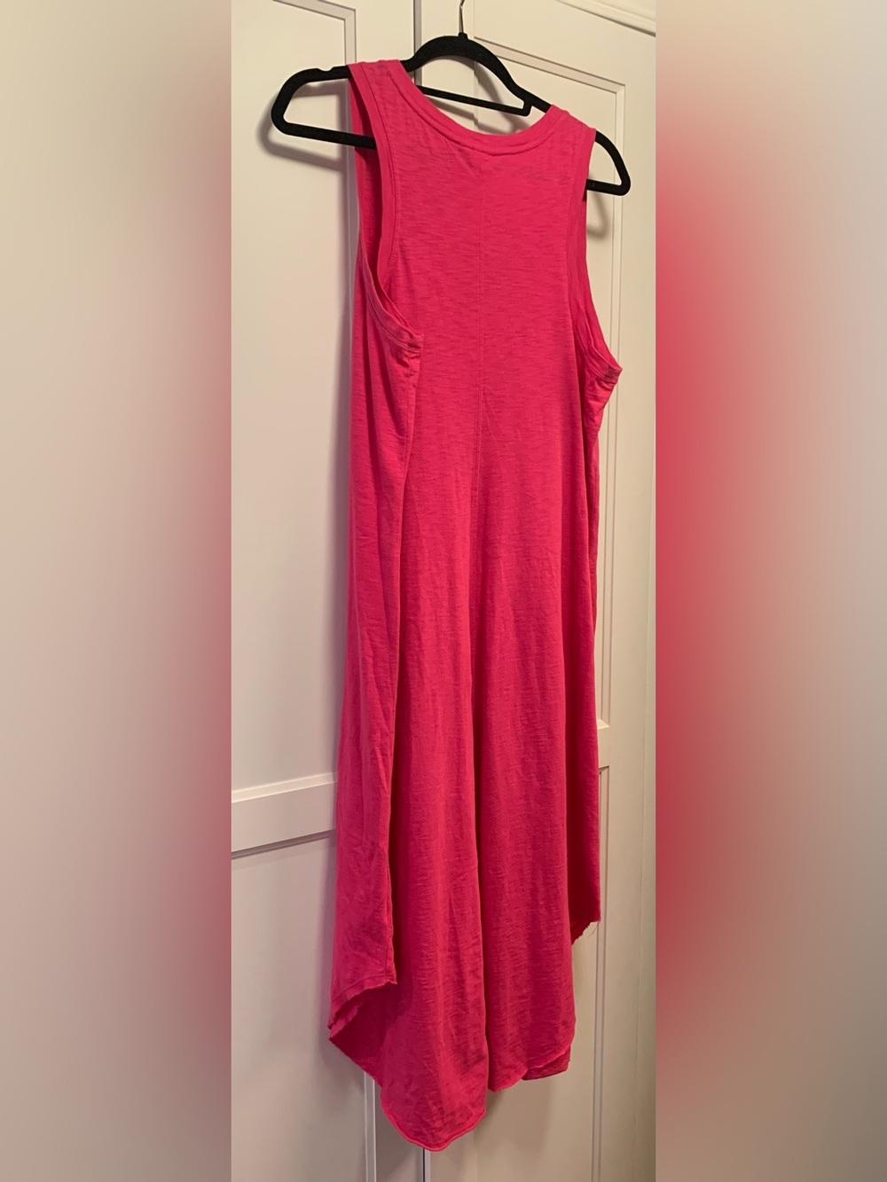 Gap Women's Solid Pink V-Neck Sleeveless Stretch High-Low Casual Shift Dress L - Picture 3 of 8